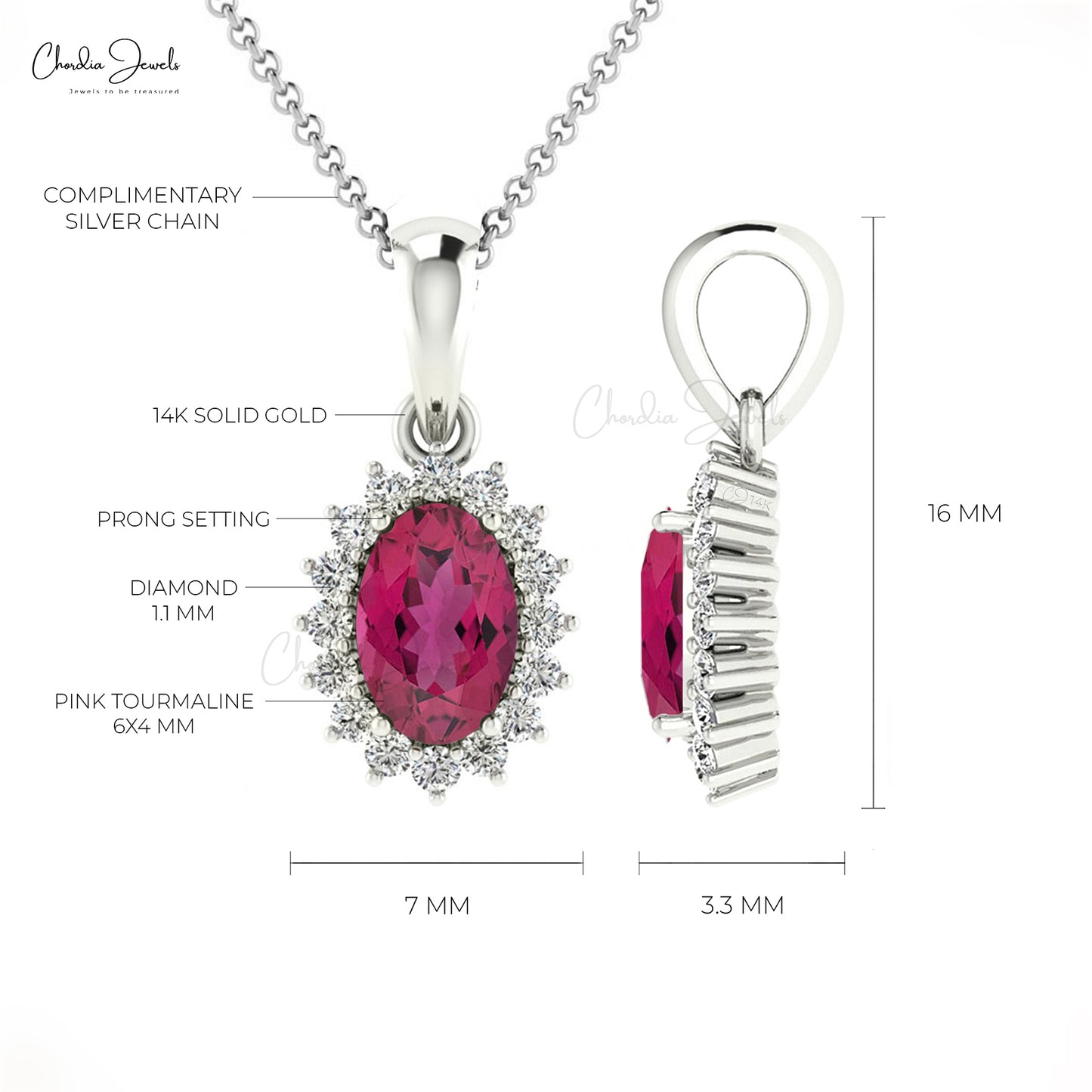 pink tourmaline halo pendant
