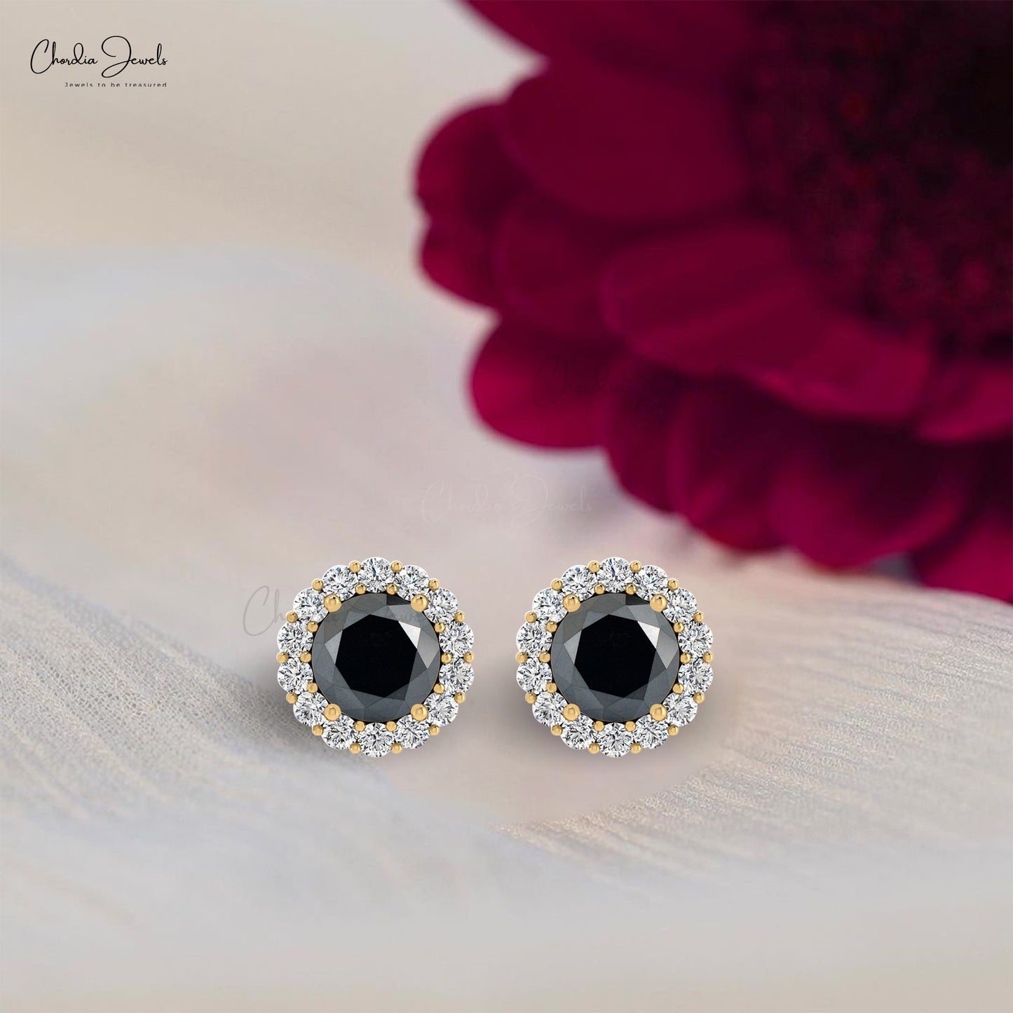 Genuine Black Diamond Dainty Halo Earrings 4mm Round Cut Minimalist Earrings 14k Real Gold Diamond Earrings For Graduation Gift