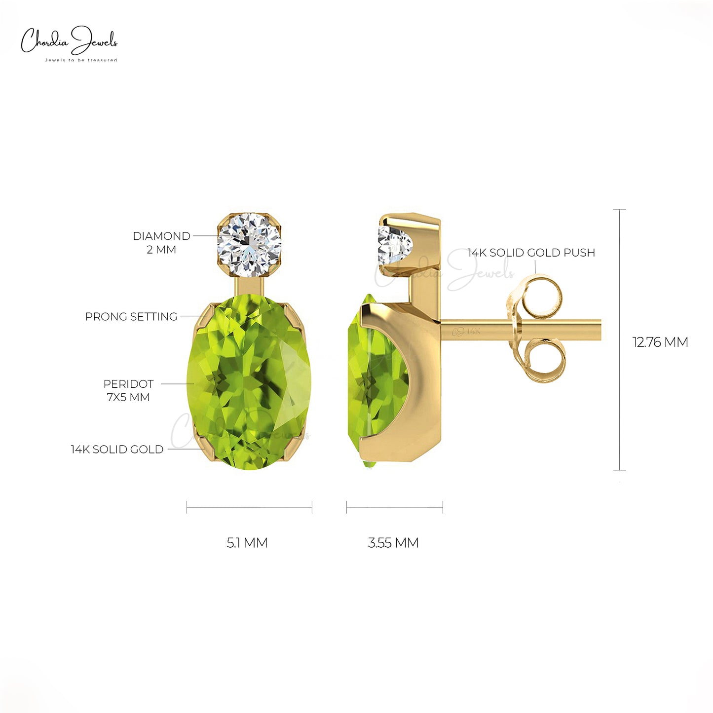 Genuine Peridot 14k Real Gold Diamond Earrings 0.94Ct Oval Gemstone Handmade Earrings Personalized Gift For Women