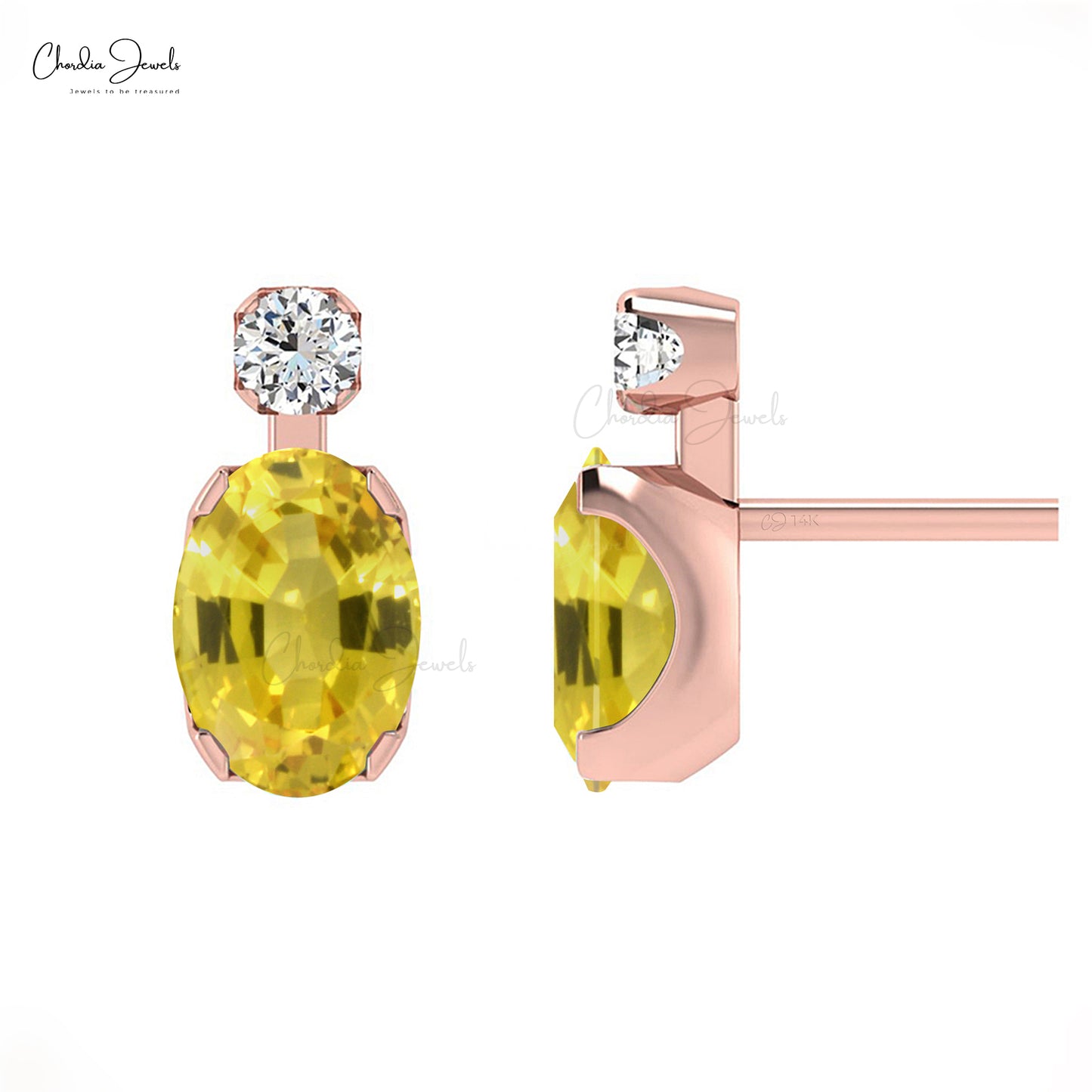 Oval Cut Yellow Sapphire Studs