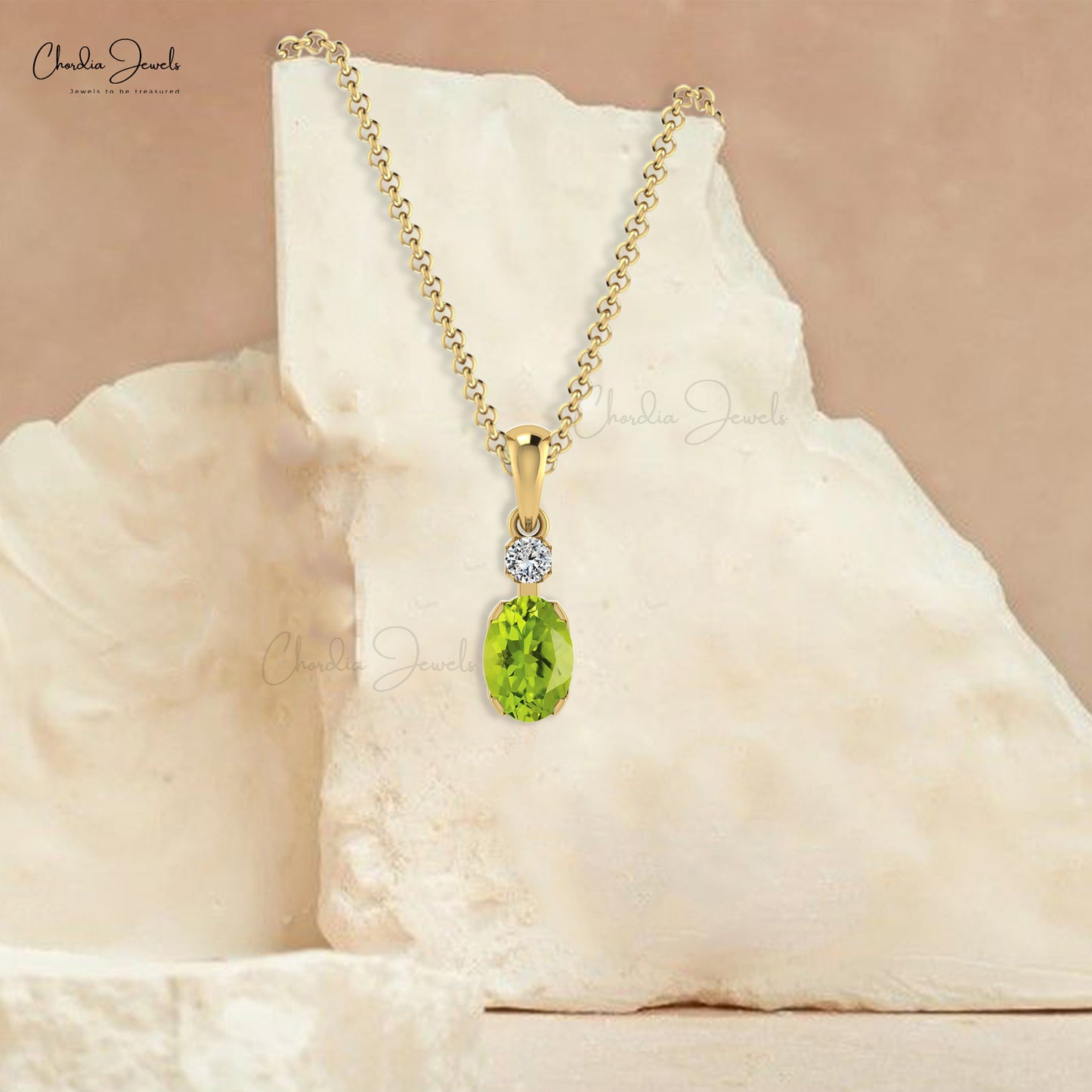 Genuine Peridot August Birthstone Pendant 2mm Round Cut Diamond Designer Pendant 14k Real Gold Pendant For Bridesmaid Gift