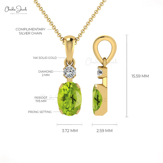 Genuine Peridot August Birthstone Pendant 2mm Round Cut Diamond Designer Pendant 14k Real Gold Pendant For Bridesmaid Gift