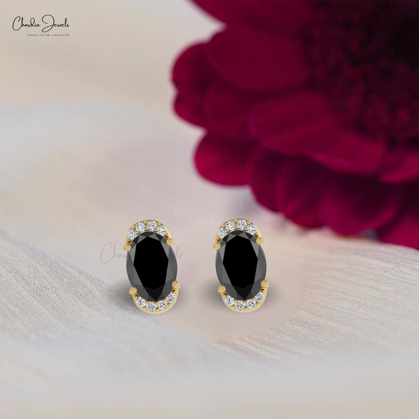 Genuine Black Diamond Pave Set Earrings 7x5mm Oval Cut Natural Gemstone Half Halo Studs 14k Real Gold G-H Diamond Grace Jewelry For Surprise Gift
