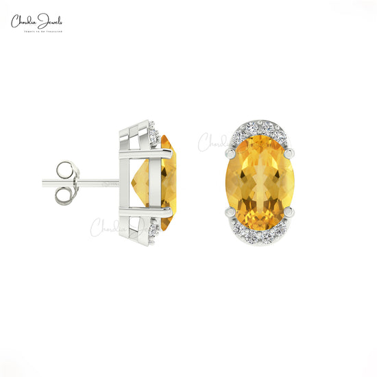 Citrine And Diamond Stud Earrings