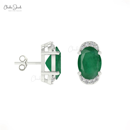 Make a lasting impression with these emerald half halo earrings.