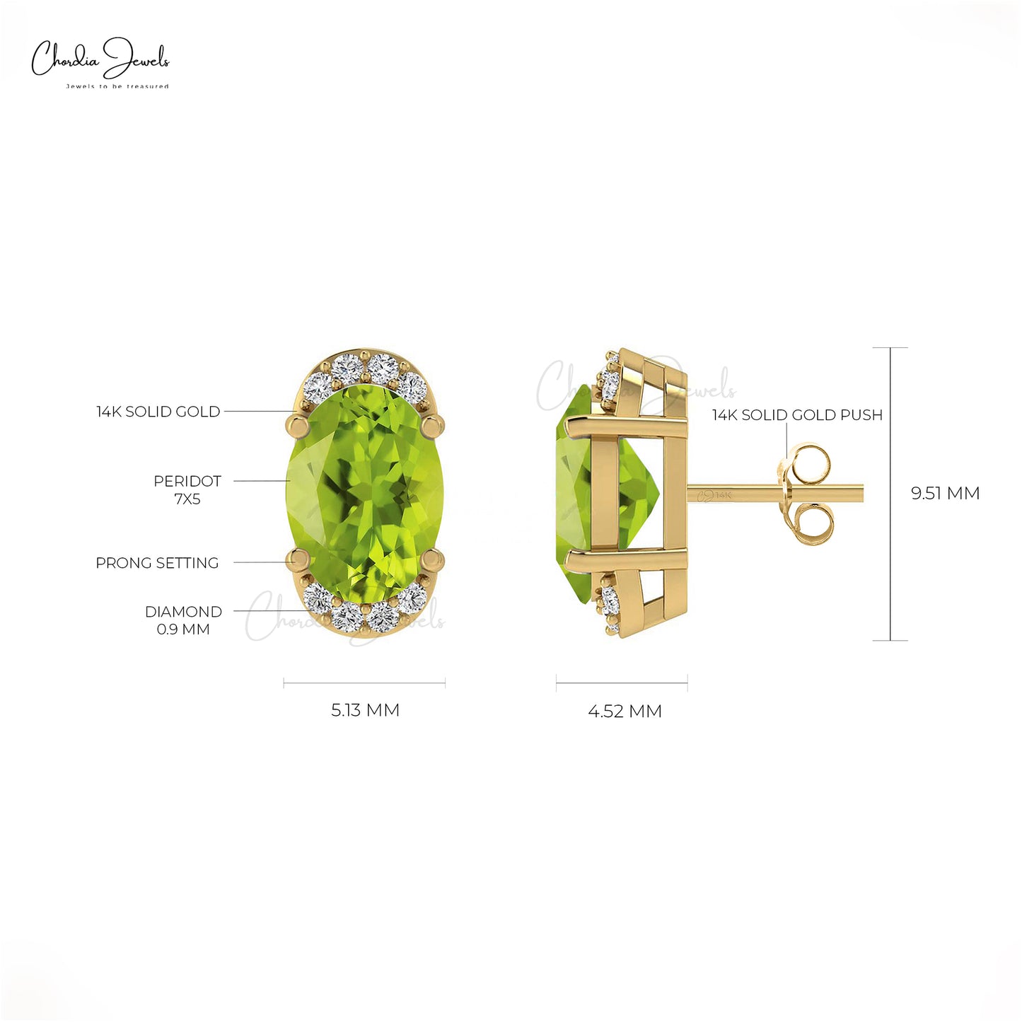 Genuine Peridot Dainty Earrings 7x5mm Oval Gemstone Half Halo Studs 14k Real Gold Diamond Antique Style Jewelry For Bridal