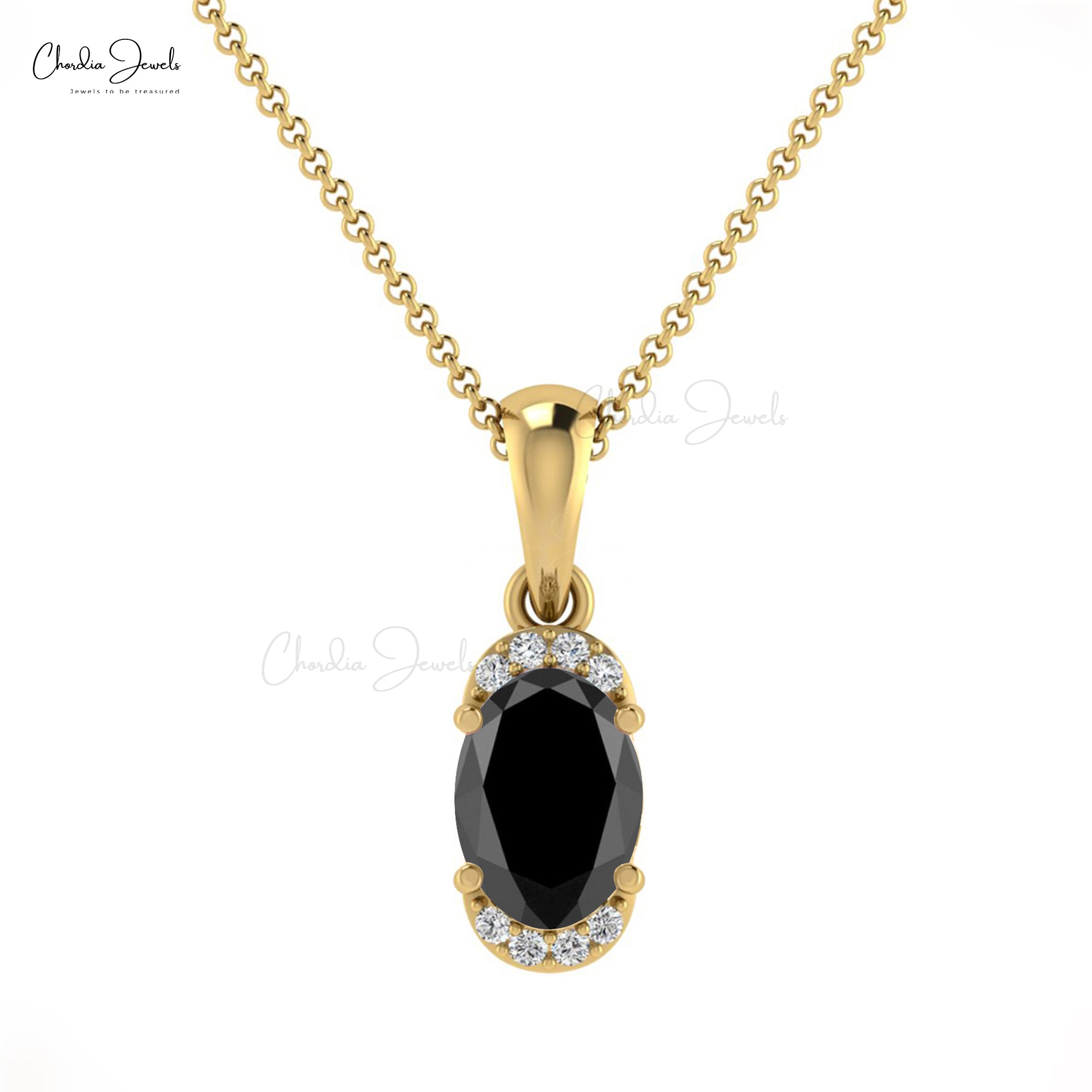 14k Gold Genuine Oval Gemstone & Diamond Pendants 14k Gold Genuine Oval Gemstone & Diamond Pendants