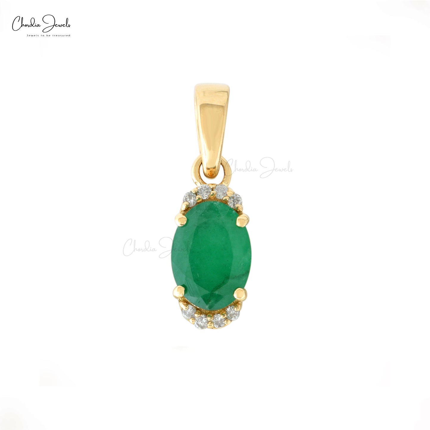 Load image into Gallery viewer, Half Halo Pendant With Genuine Emerald &amp;amp; White Diamond 14k Yellow Gold Light Weight Pendant
