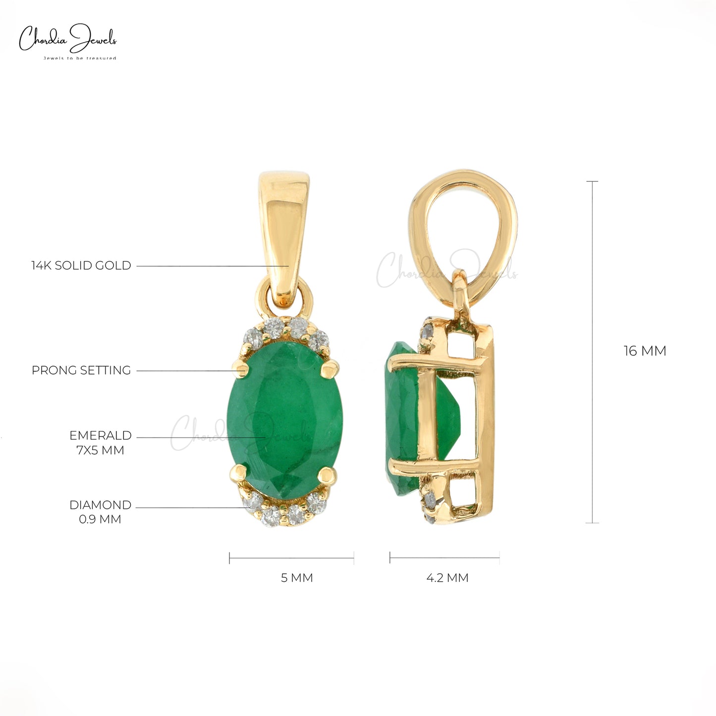 Load image into Gallery viewer, Half Halo Diamond 14k Yellow Gold Pendant Genuine Emerald Gemstone Light Weight Pendant
