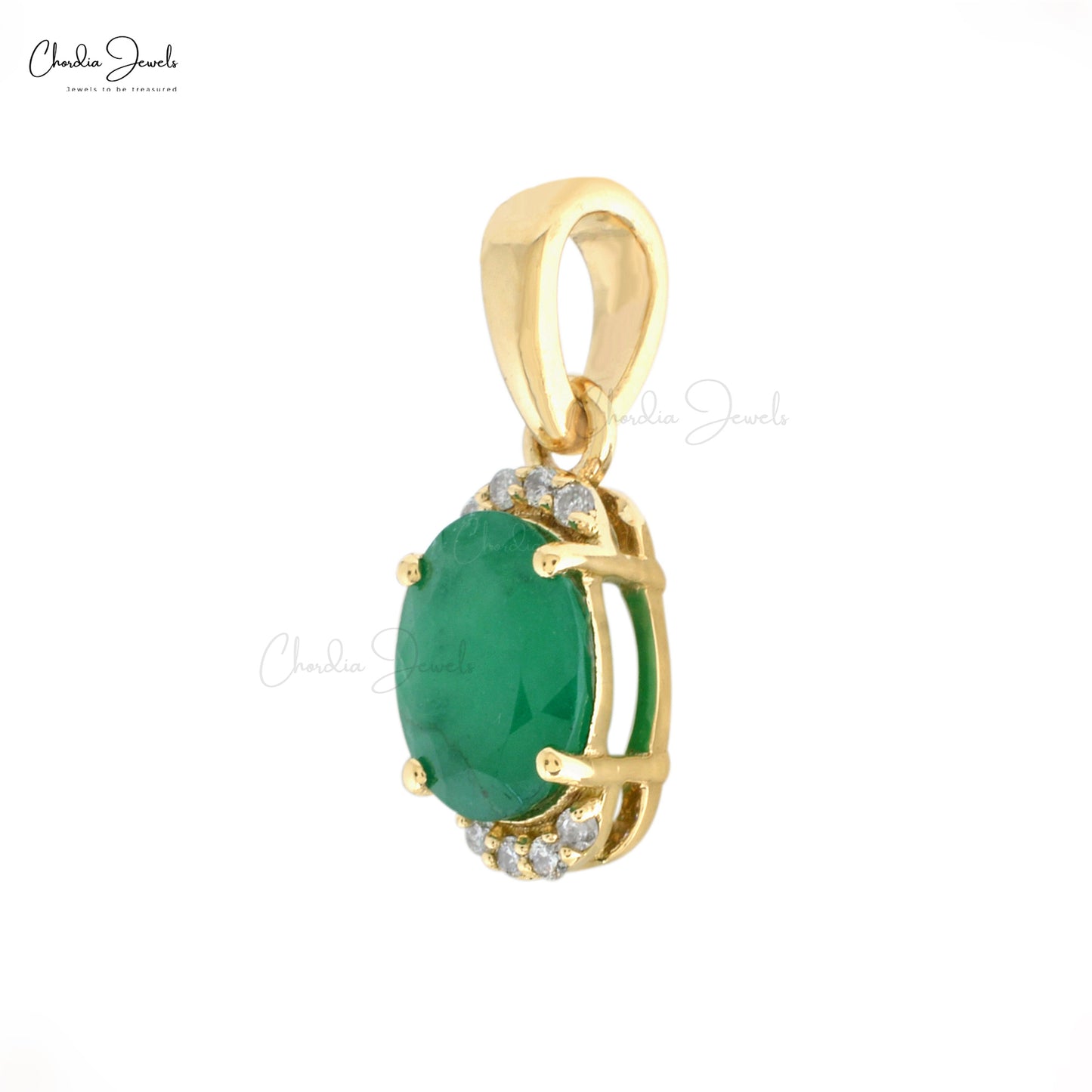 Load image into Gallery viewer, Half Halo Diamond 14k Yellow Gold Pendant Genuine Emerald Gemstone Light Weight Pendant
