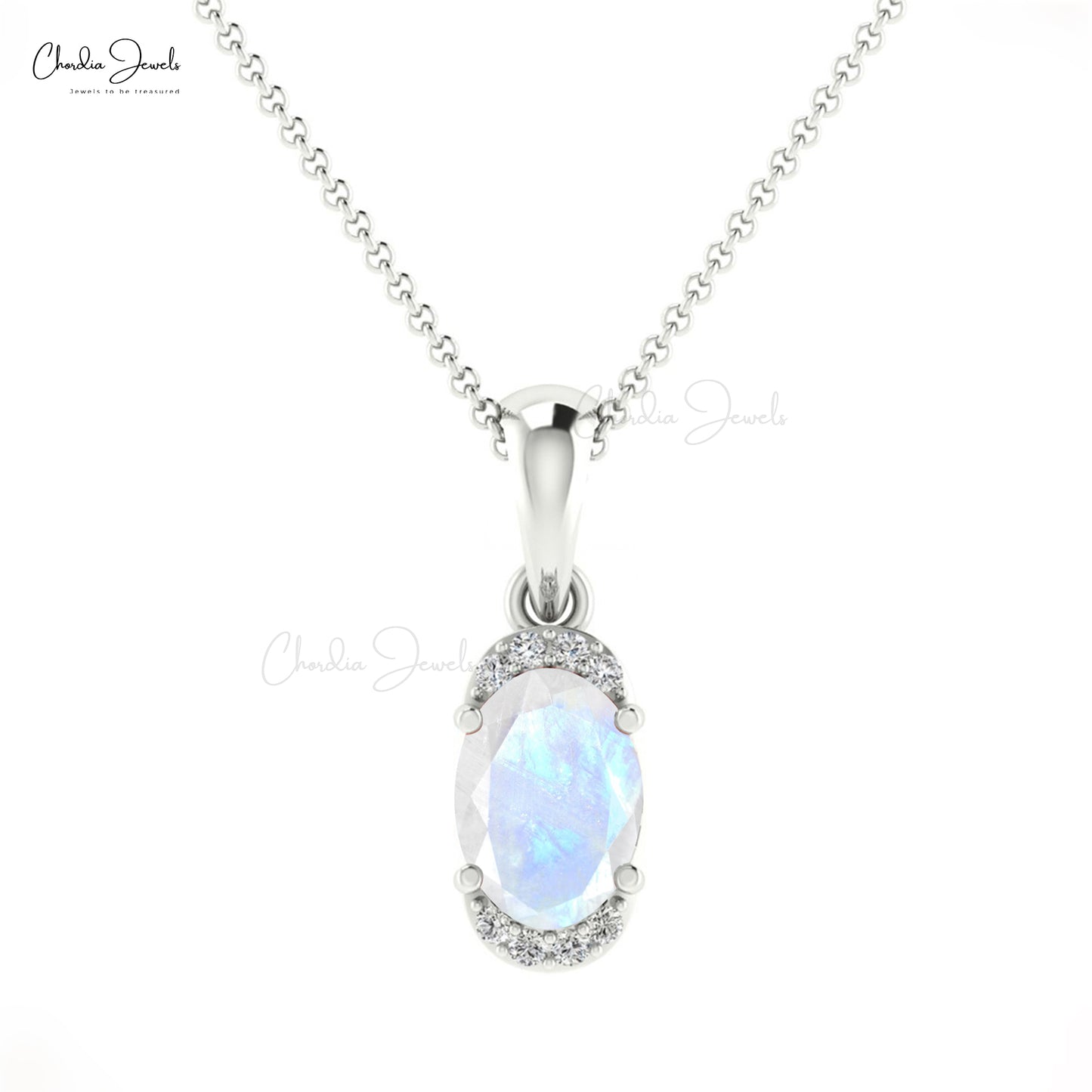 Rainbow Moonstone Half Halo Pendant