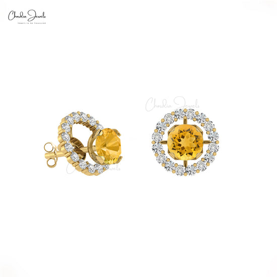 Round Cut Citrine Gemstone Earrings