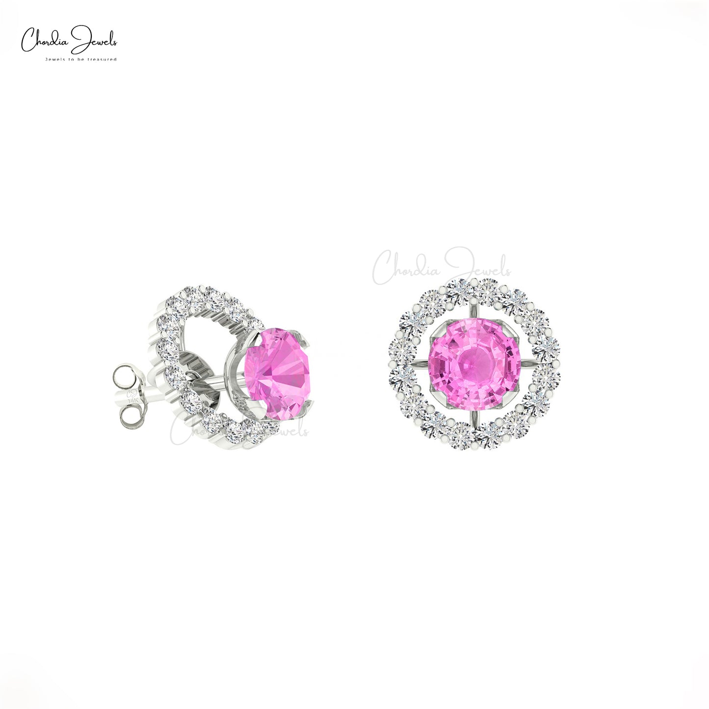 Natural Pink Sapphire And Diamond Stud Earrings