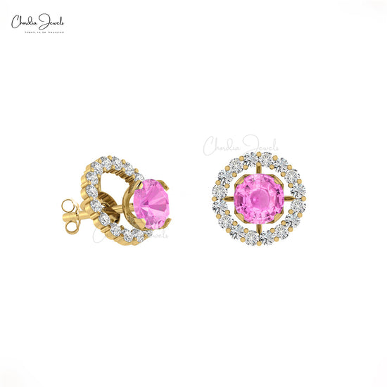 Buy Pink Sapphire Halo Earrings