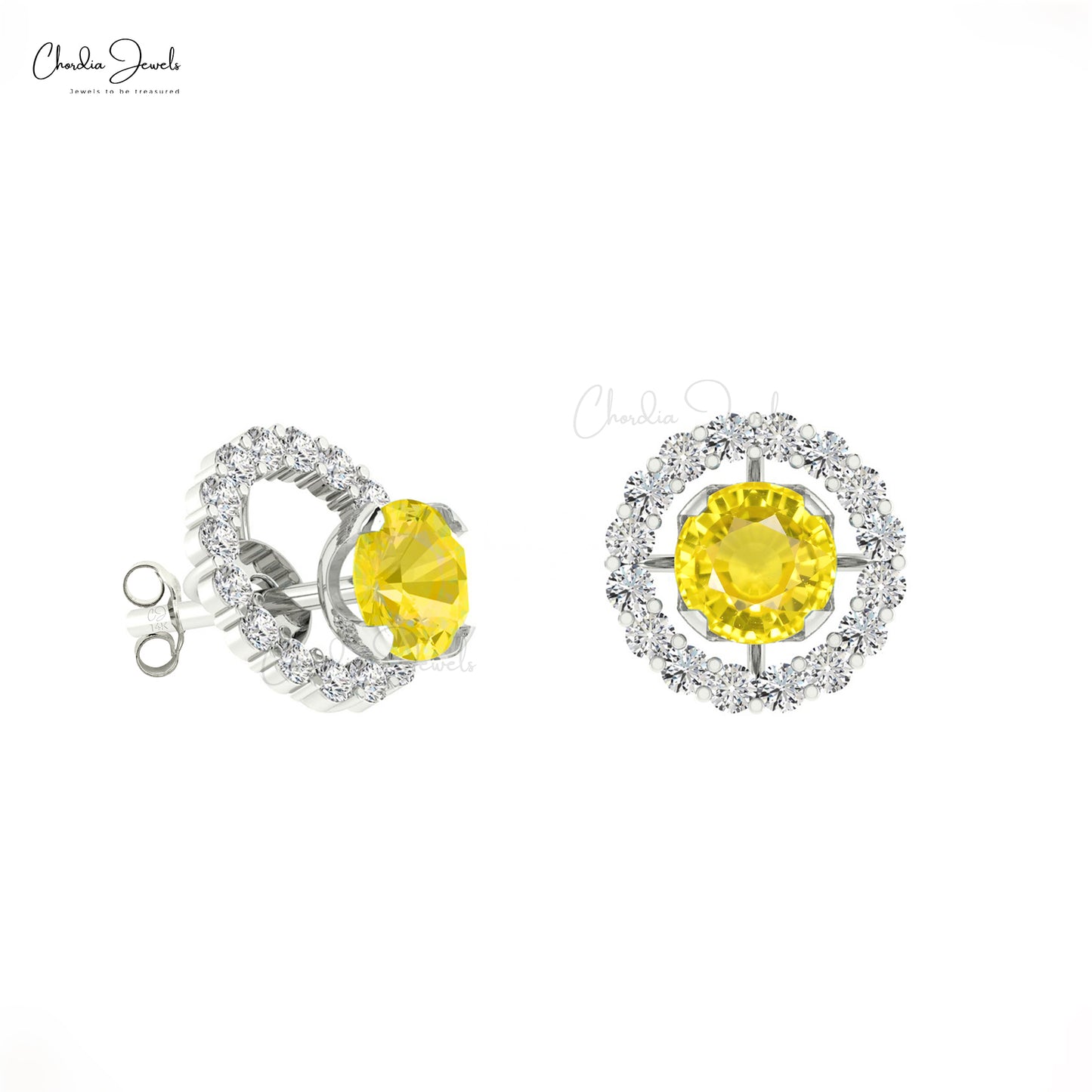 Yellow Sapphire & Diamond Stud Earrings