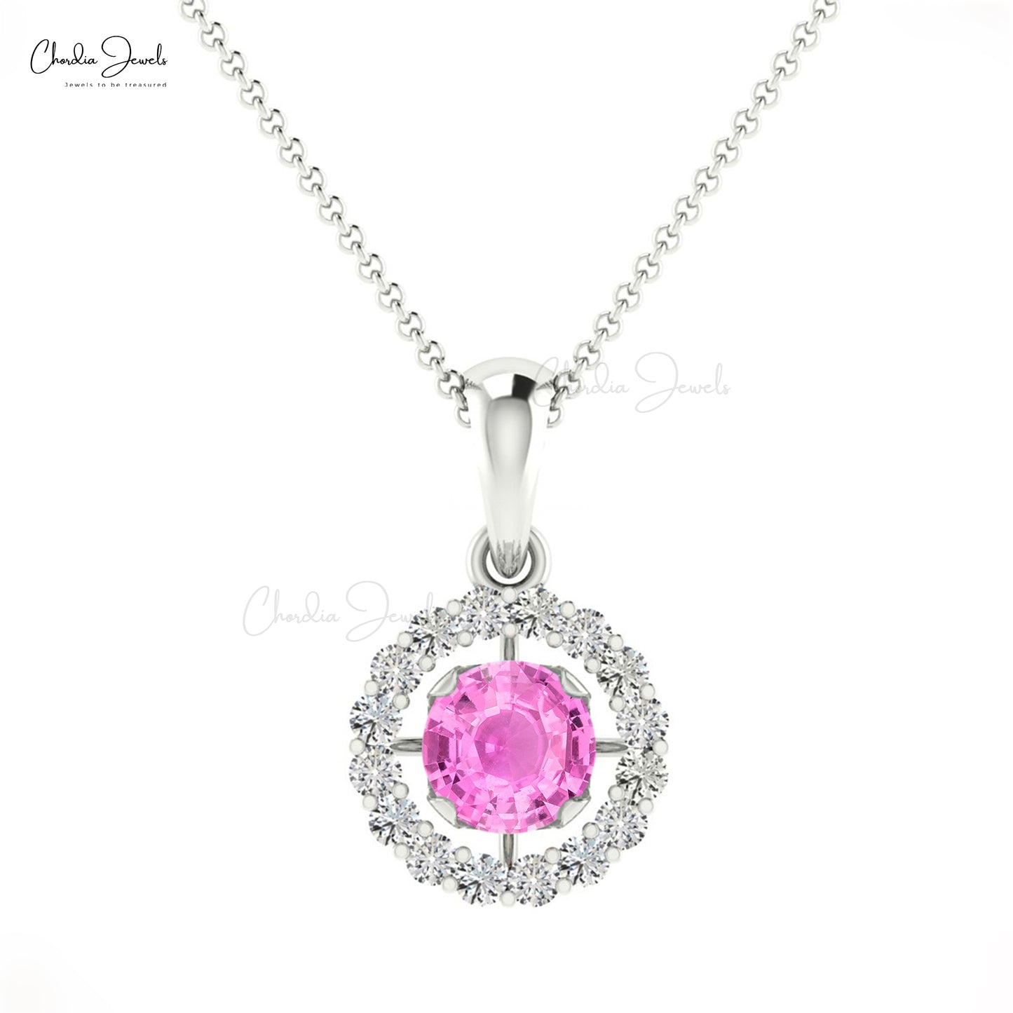 Shop Pink Sapphire Halo Pendant