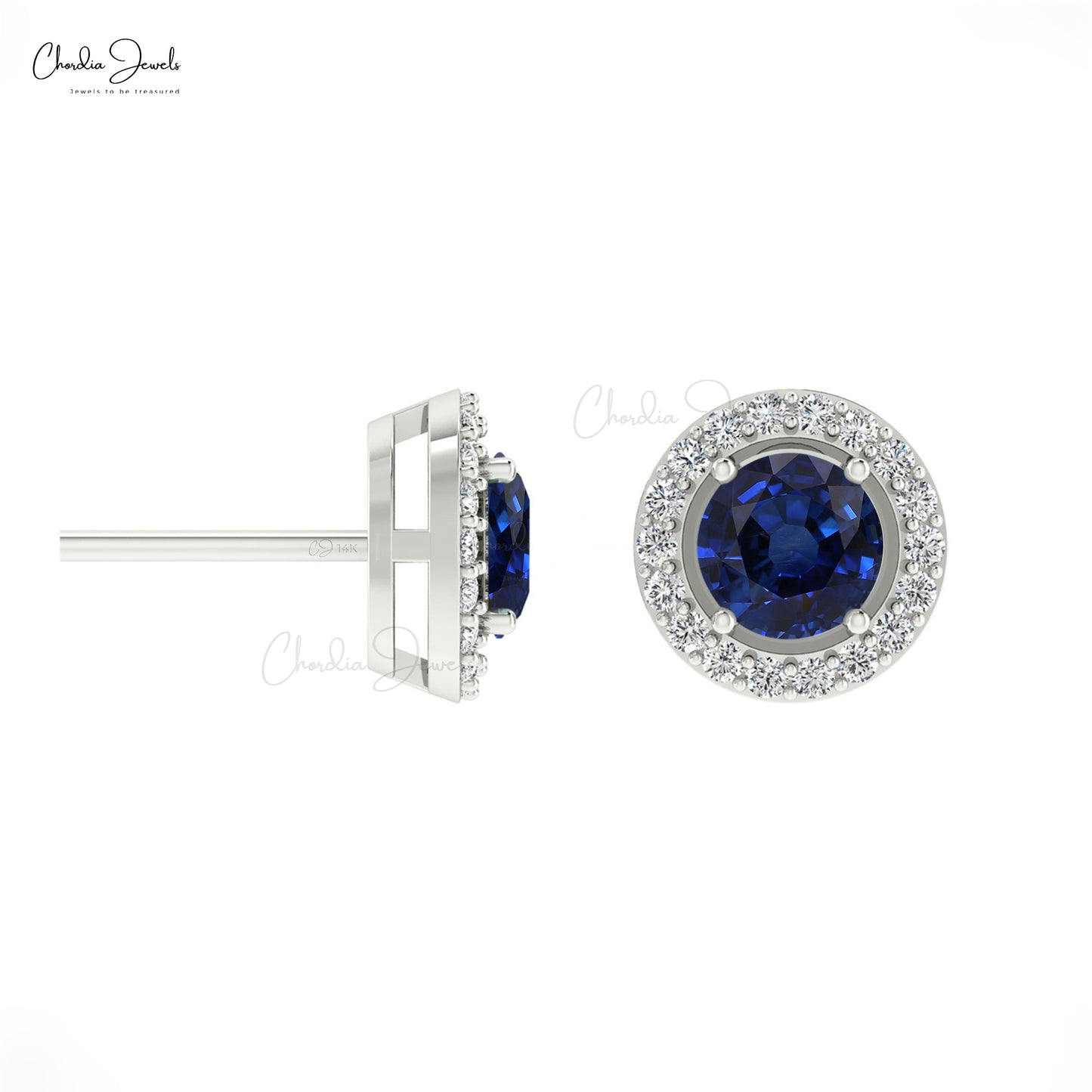 Blue Sapphire & Diamond Halo Earrings