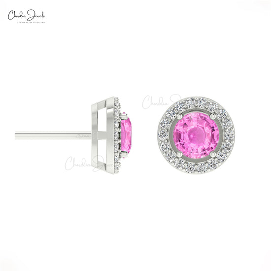 Buy Pink Sapphire Halo Earrings