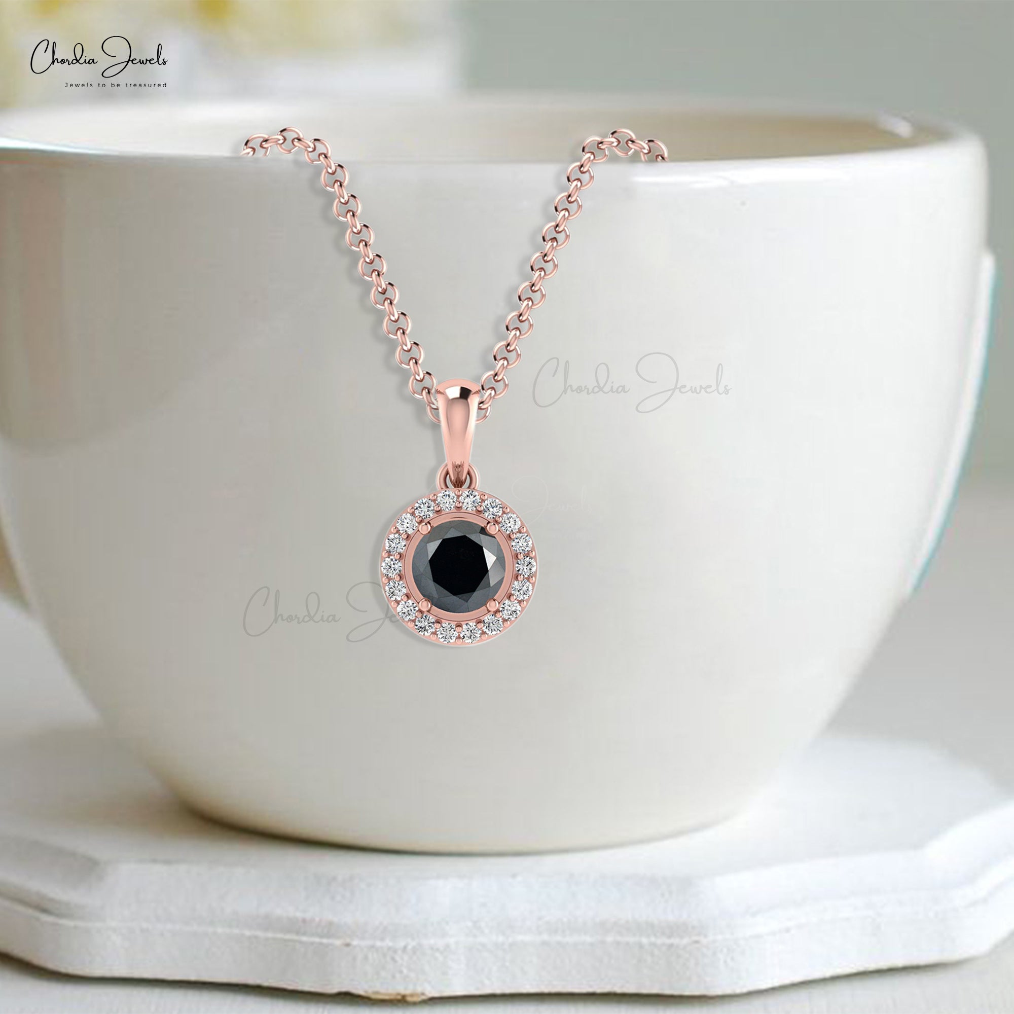 Shop Black Diamond Halo Pendant in 14k Real Gold April Birthstone