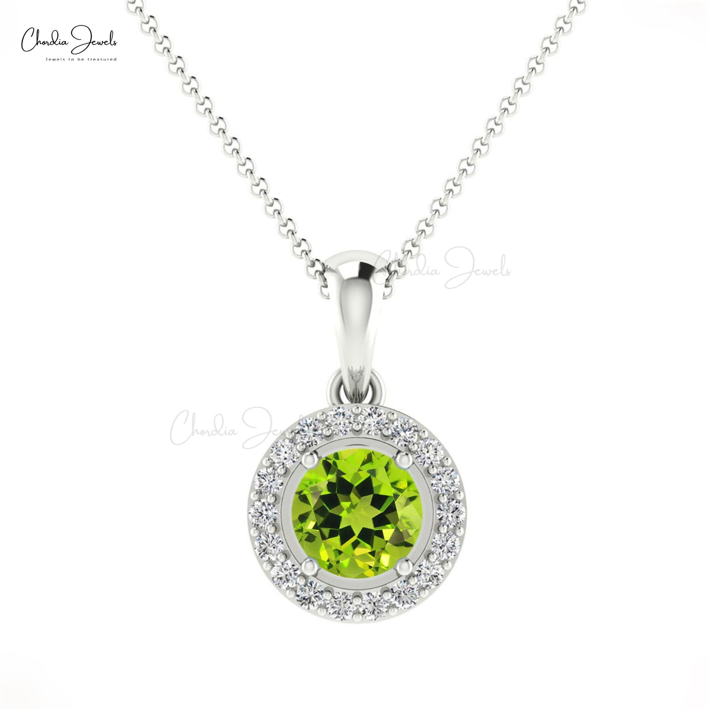 Buy 4mm Round Peridot Halo Pendant