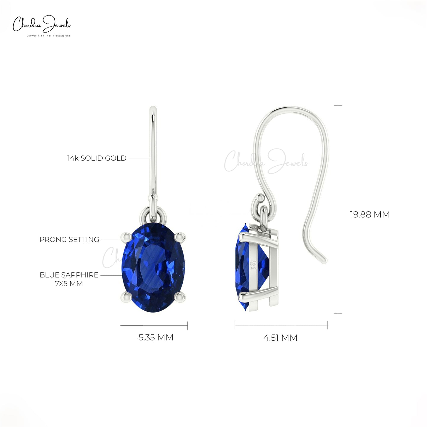 Iconic Blue Sapphire Prong Set Earrings 1.44Ct Oval Cut Genuine Gemstone Dangler Earrings 14k Real Gold Art Deco Jewelry For Wedding Gift