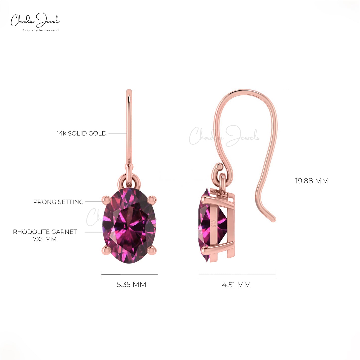 AAA Rhodolite Garnet Dangle Earrings 7x5mm Oval Cut Natural Gemstone Fish Hook Earrings 14k Real Grace Jewelry For Surprise Gift
