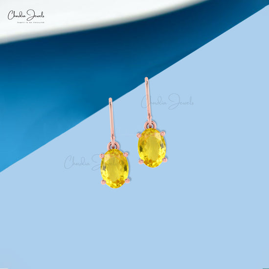Delicate Yellow Sapphire Dainty Earrings 7x5mm Oval Gemstone Minimalist Studs Genuine 14k Real Gold Dangling Earrings For Fiance Gift