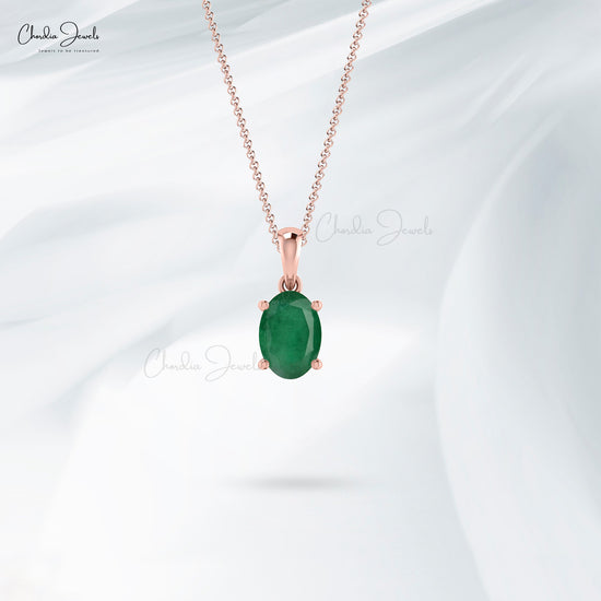 Load image into Gallery viewer, Solitaire 0.72ct Green Emerald Pendant 14k Real Gold Oval Gemstone Pendant For Birthday Gift 
