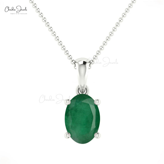 Solitaire 0.72ct Green Emerald Pendant 14k Real Gold Oval Gemstone Pendant For Birthday Gift 