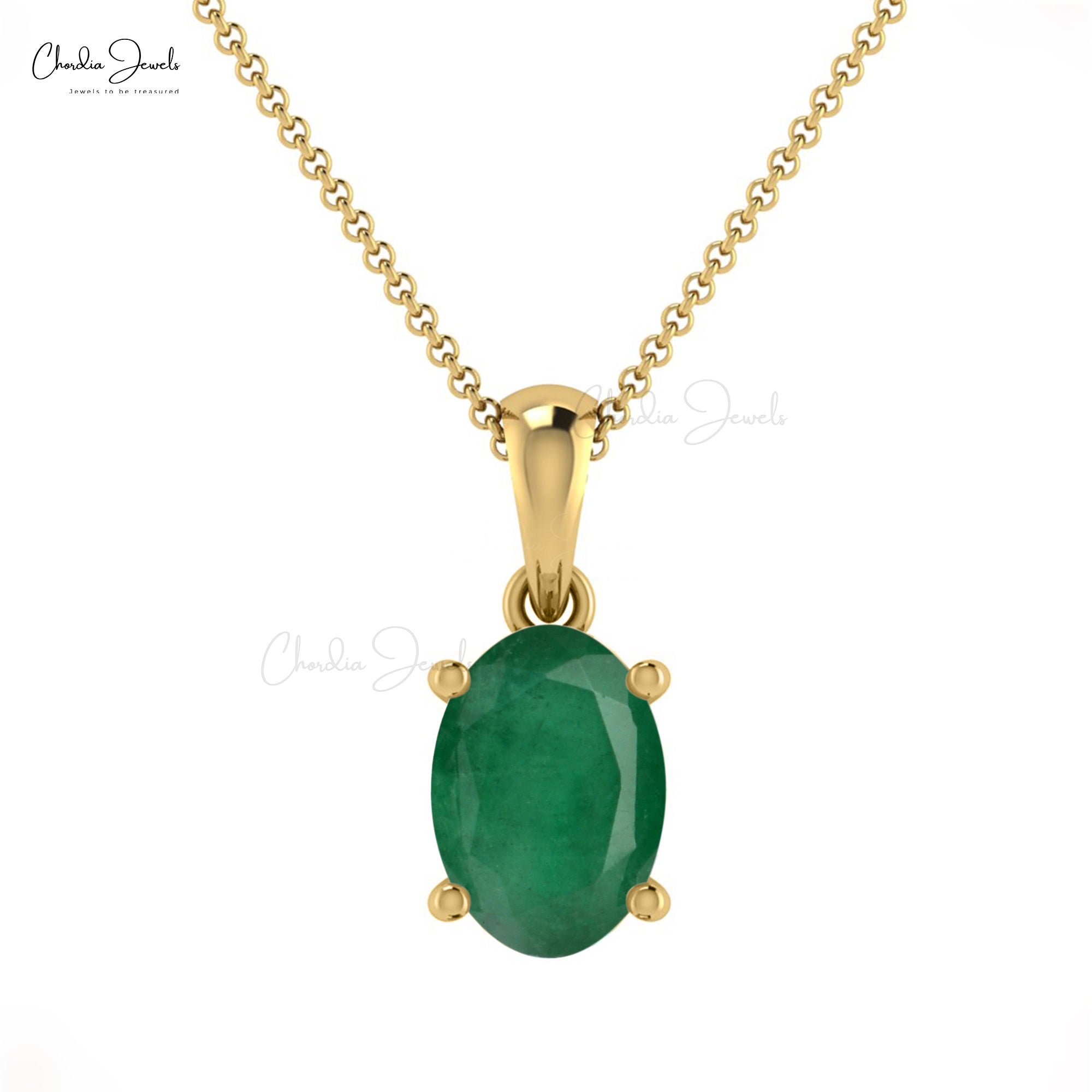 Order Today Solitaire Emerald Gemstone Pendant In 14k Solid Gold