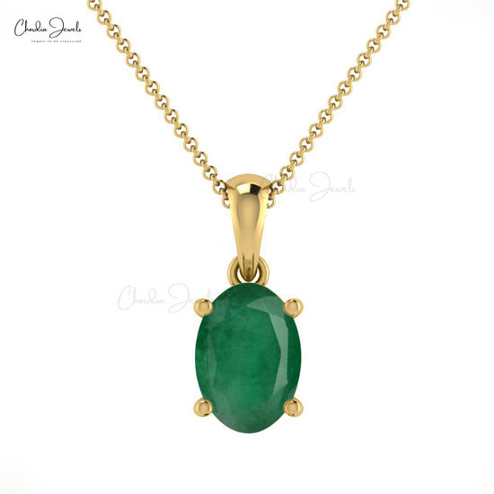 Solitaire 0.72ct Green Emerald Pendant 14k Real Gold Oval Gemstone Pendant For Birthday Gift 