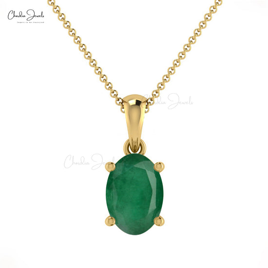 Load image into Gallery viewer, Solitaire 0.72ct Green Emerald Pendant 14k Real Gold Oval Gemstone Pendant For Birthday Gift 
