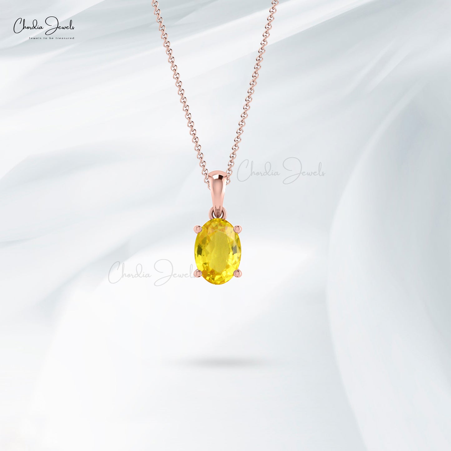 Real 14k Gold Natural Yellow Sapphire Solitaire Pendant 0.8 Ct Oval Cut Gemstone Minimal Pendant Light Weight Jewelry For Women