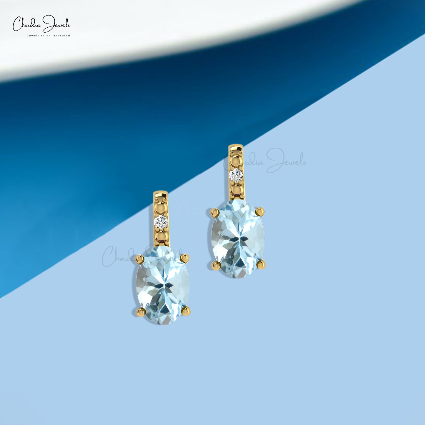 Natural Aquamarine Diamond Earrings 14k Real Gold Handmade Earrings 6x4mm Oval Cut Gemstone Jewelry For Birthday Gift