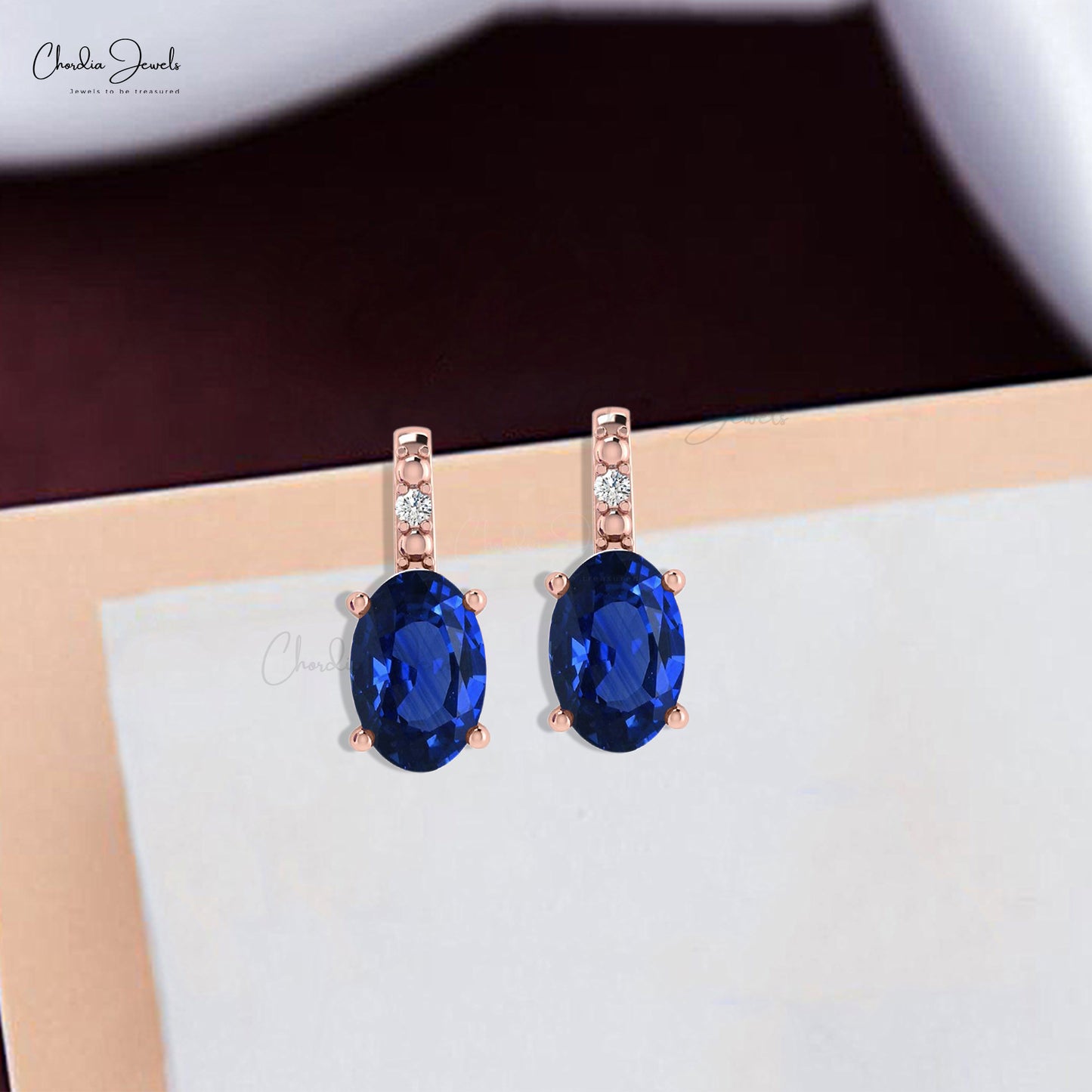Iconic Blue Sapphire Prong Set Earrings 1.16Ct Oval Cut Genuine Gemstone Studs 14k Real Gold Diamond Art Deco Jewelry For Anniversary Gift