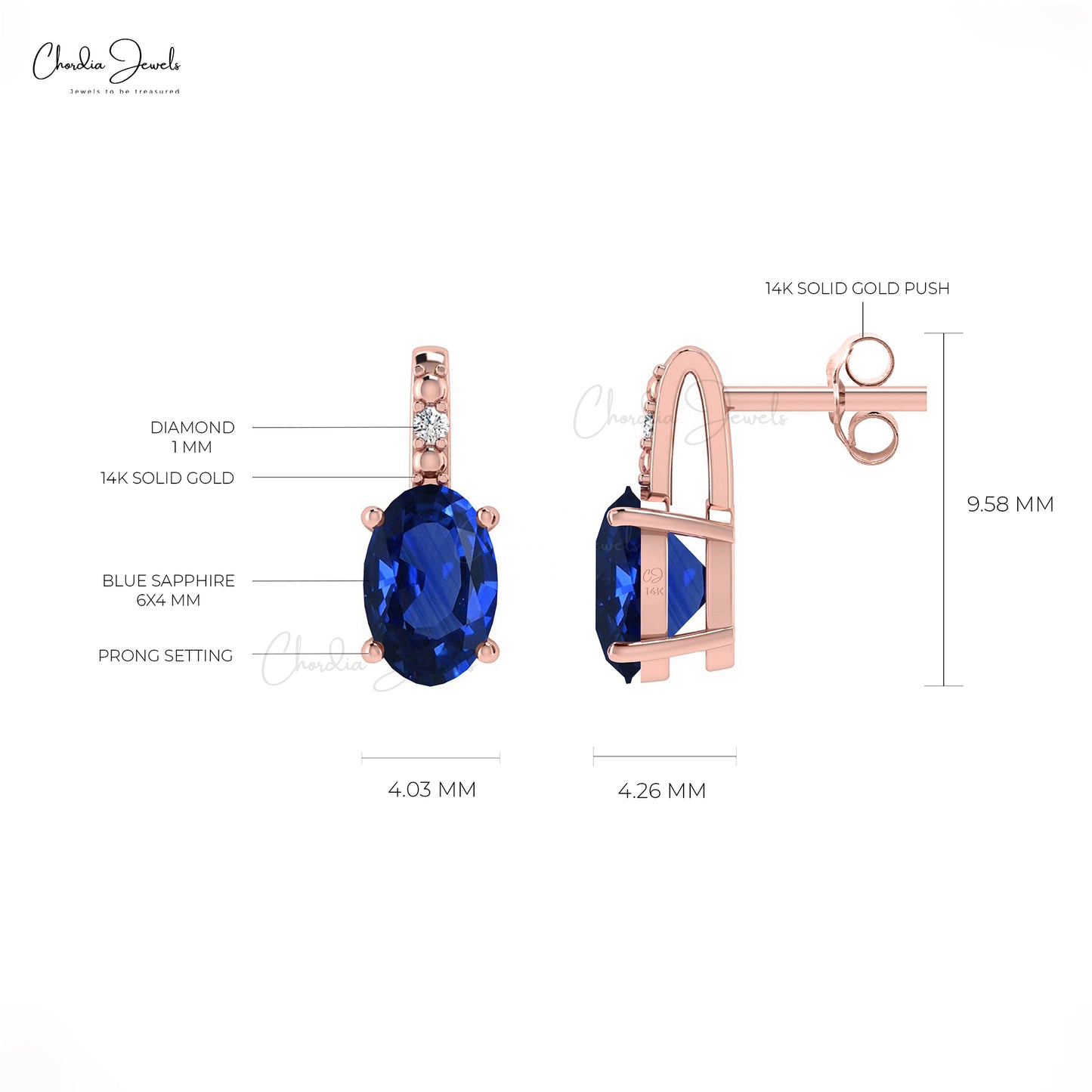 Iconic Blue Sapphire Prong Set Earrings 1.16Ct Oval Cut Genuine Gemstone Studs 14k Real Gold Diamond Art Deco Jewelry For Anniversary Gift