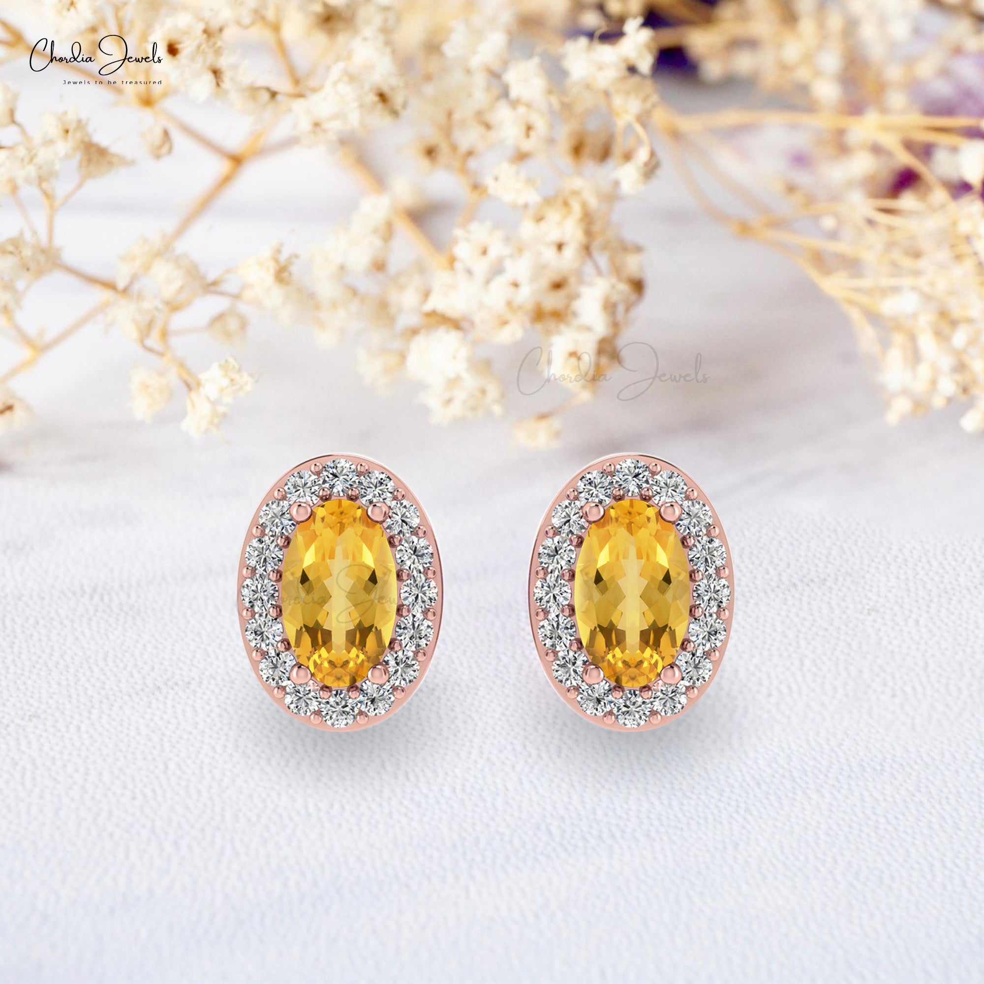 Shop Yellow Citrine Halo Earrings in 14k Real Gold By Chordia Jewels