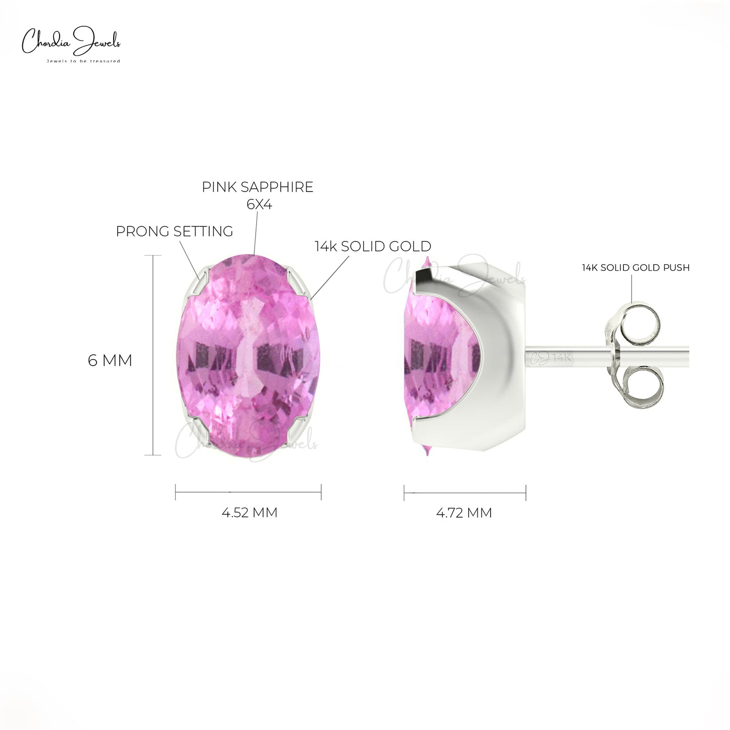 Prong Set Natural Pink Sapphire Stud Earrings 14k Real Gold 0.88 Ct Oval Gemstone Minimalist Earrings  For Her