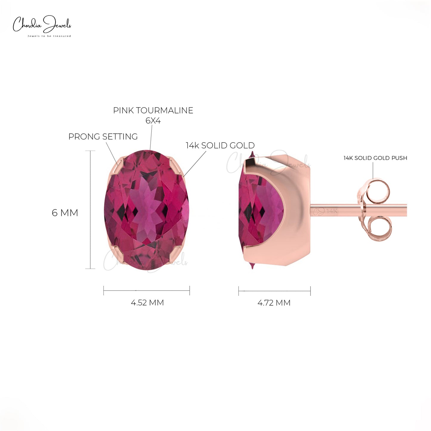 Pink Tourmaline Stud Earrings