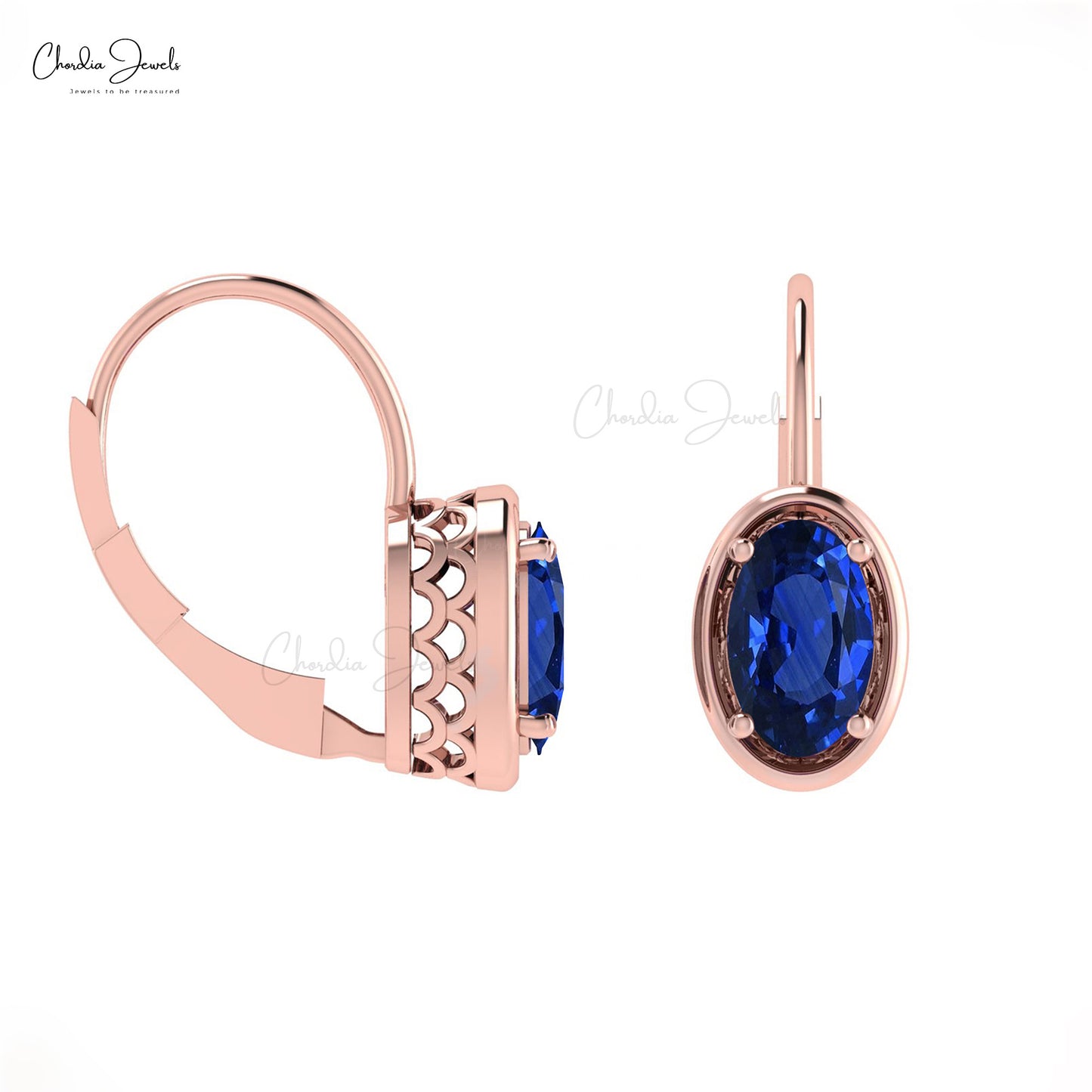 High Quality Minimalist Leverback Earrings Oval Shape Natural Blue Sapphire Gemstone Earring For Women 14k Solid Gold Light Weight Jewelry For Gift