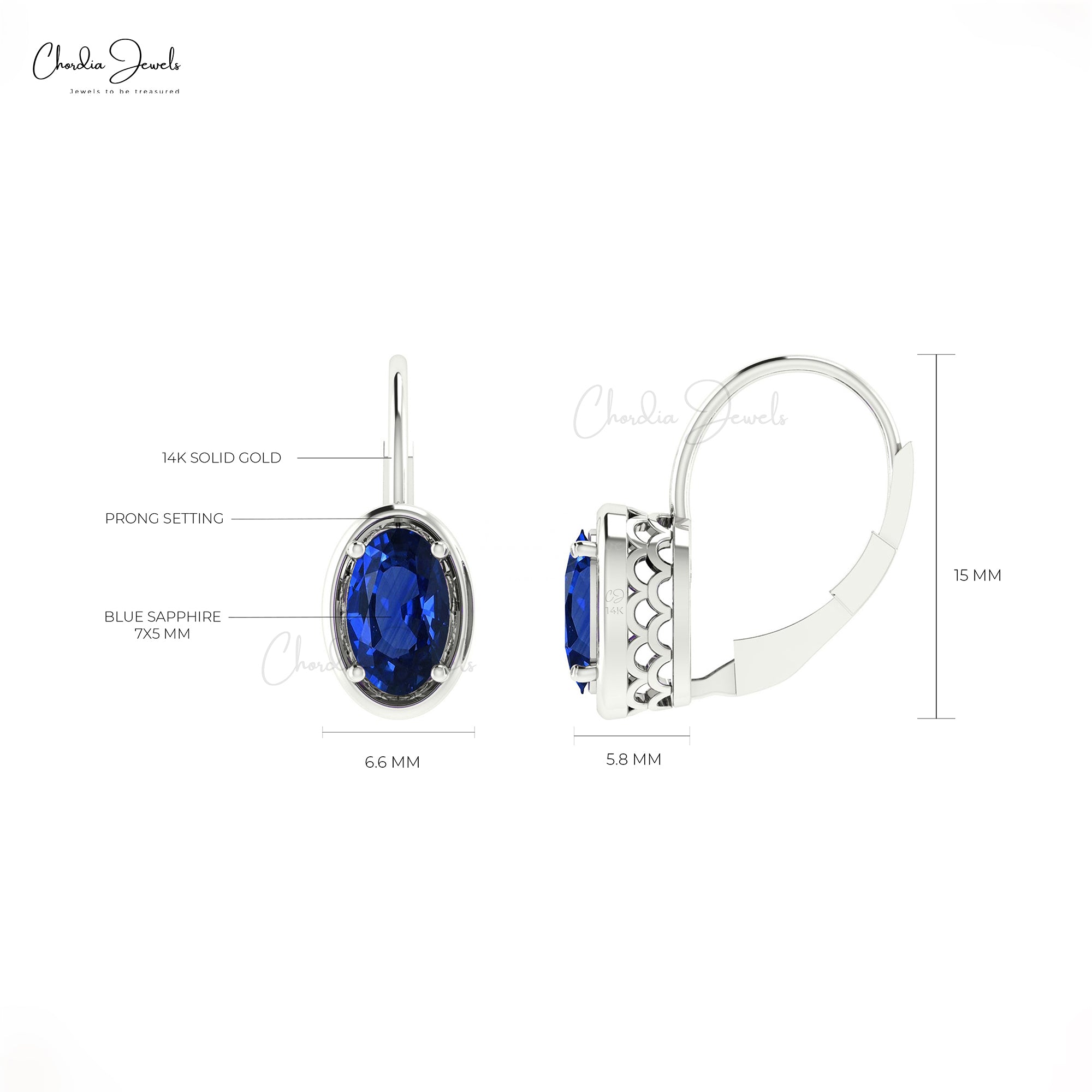 Genuine Blue Sapphire Gemstone Earrings For Women in 14k Pure Gold