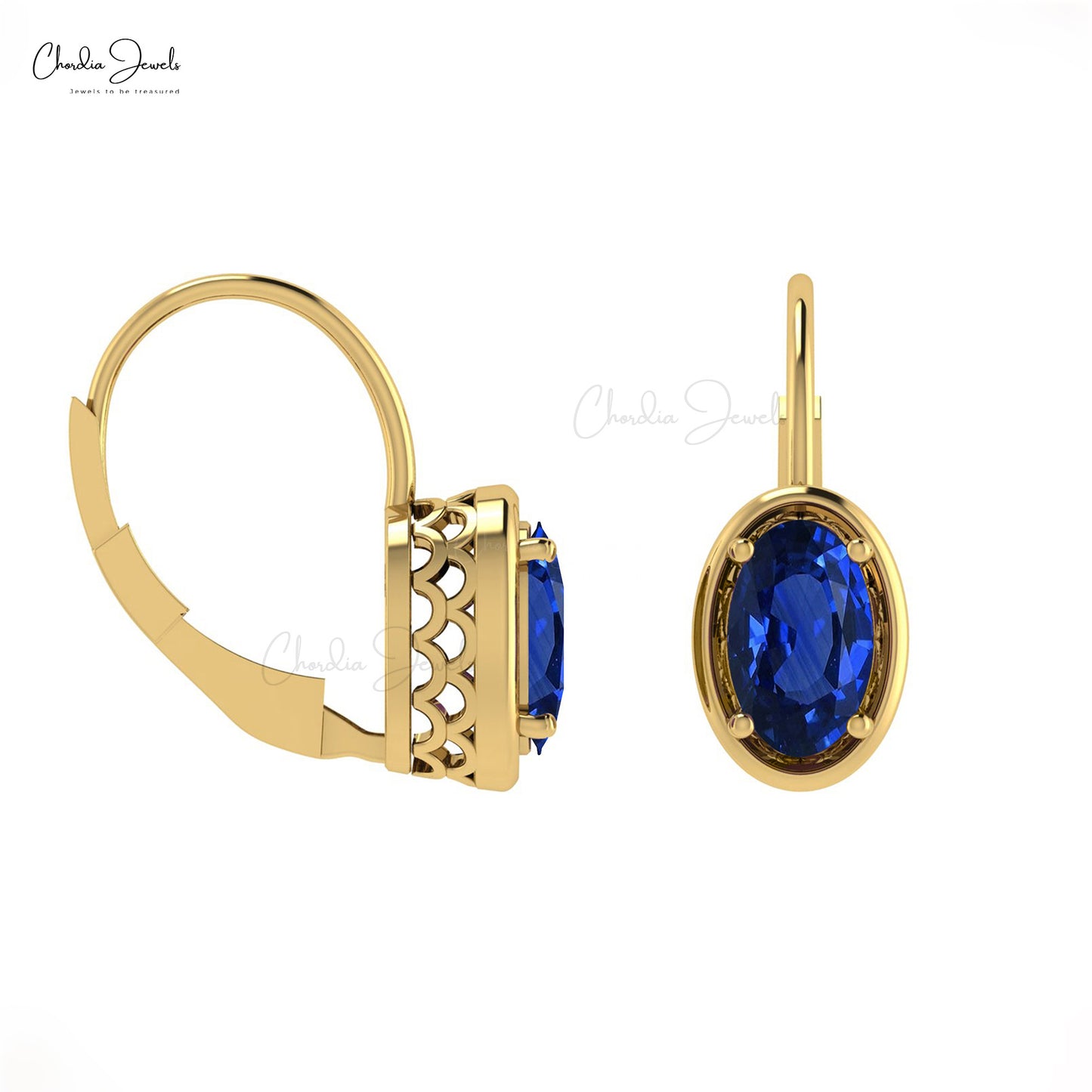 High Quality Minimalist Leverback Earrings Oval Shape Natural Blue Sapphire Gemstone Earring For Women 14k Solid Gold Light Weight Jewelry For Gift