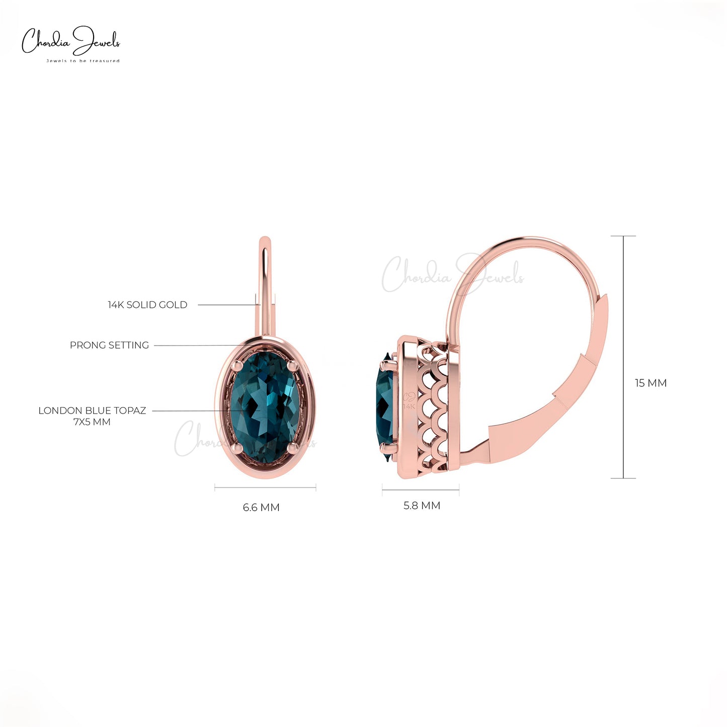 Load image into Gallery viewer, Elegant Beautiful Stylish Gemstone Earrings December Birthstone Natural London Blue Topaz Earrings With Lever Back Closure 14k Real Gold Fine Jewelry For Gift
