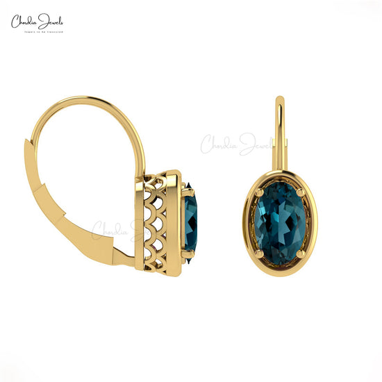 Load image into Gallery viewer, Elegant Beautiful Stylish Gemstone Earrings December Birthstone Natural London Blue Topaz Earrings With Lever Back Closure 14k Real Gold Fine Jewelry For Gift
