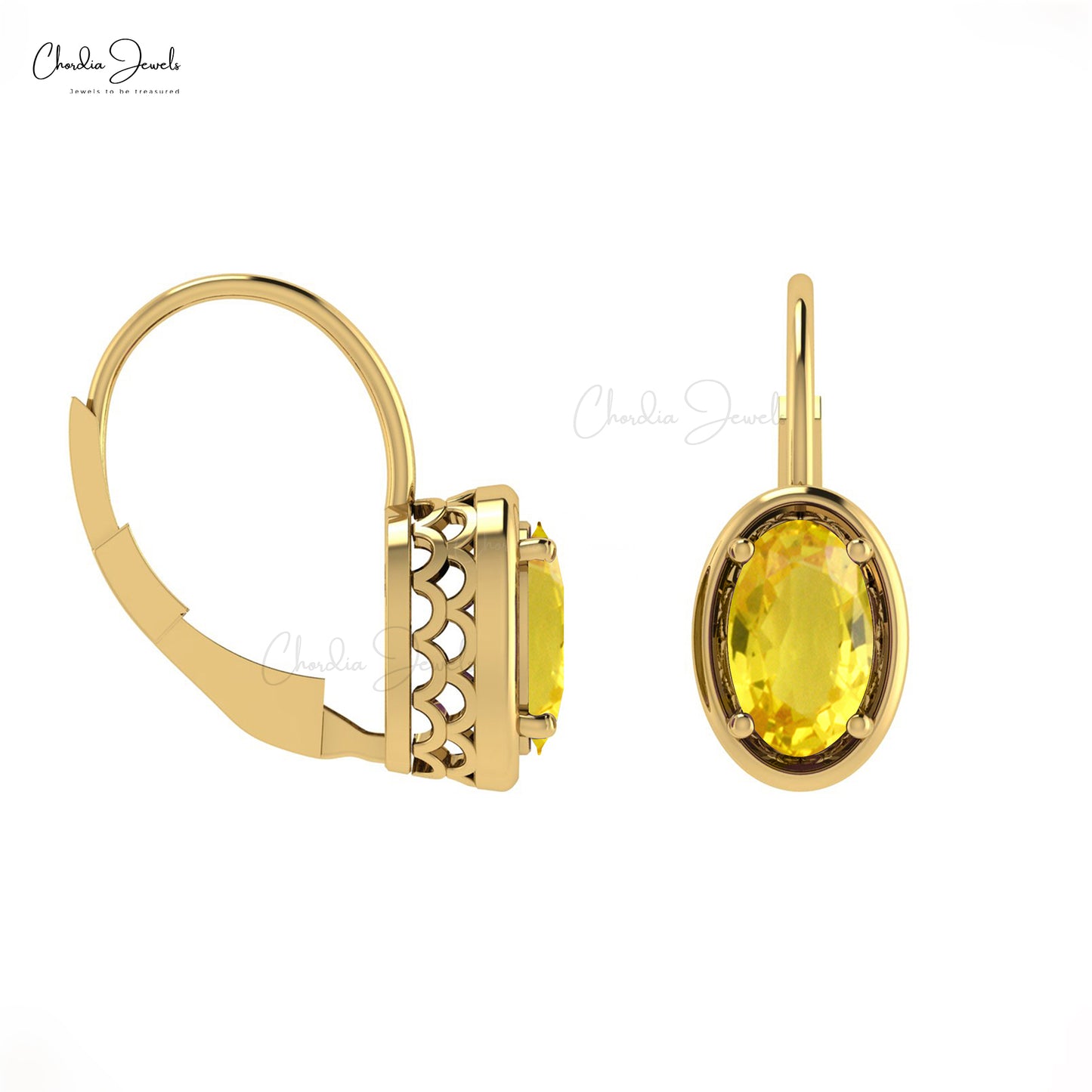 Genuine 1.4ct Yellow Sapphire Dangle Earrings 14k Solid Gold Leverback Earring For Her