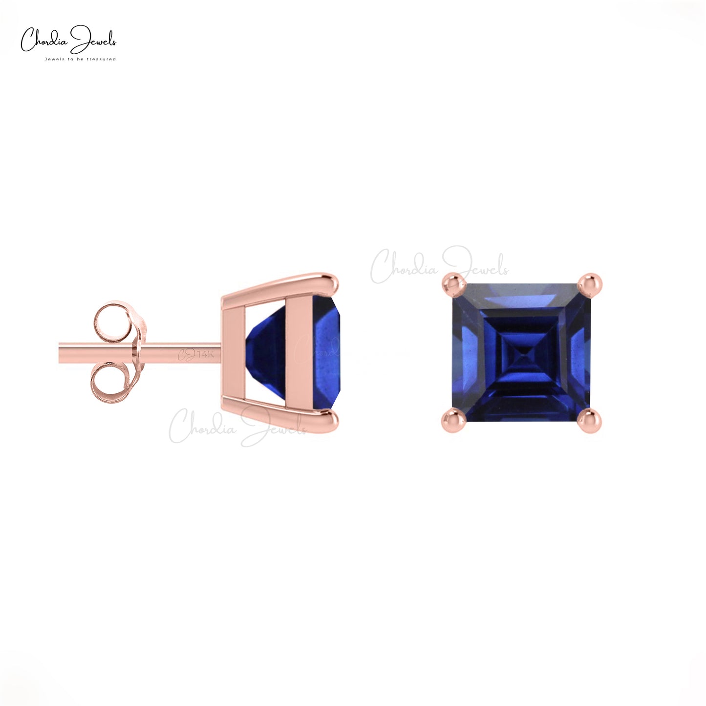 Solid 14k Gold Dainty Studs Genuine 0.7ct Blue Sapphire Solitaire Earrings For Gift