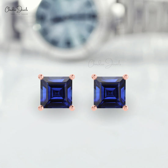 blue sapphire square studs