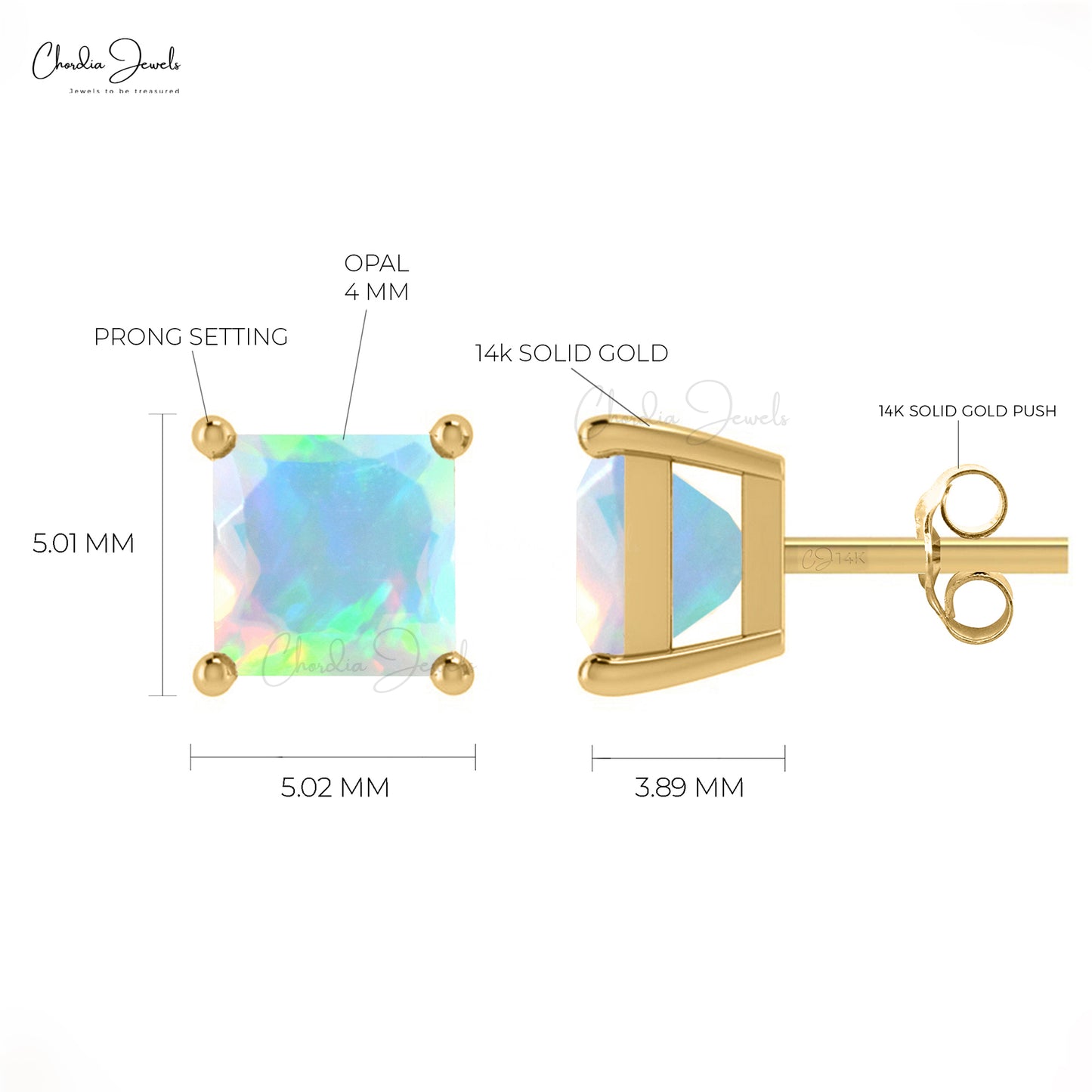 square opal solitaire studs