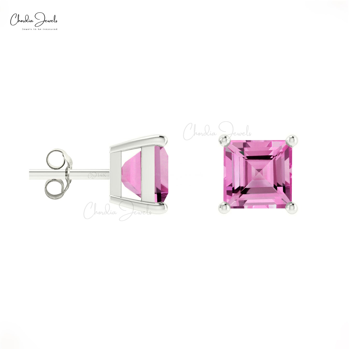 Solid 14k Gold Pink Sapphire Studs Genuine 4mm September Birthstone Earrings For Gift