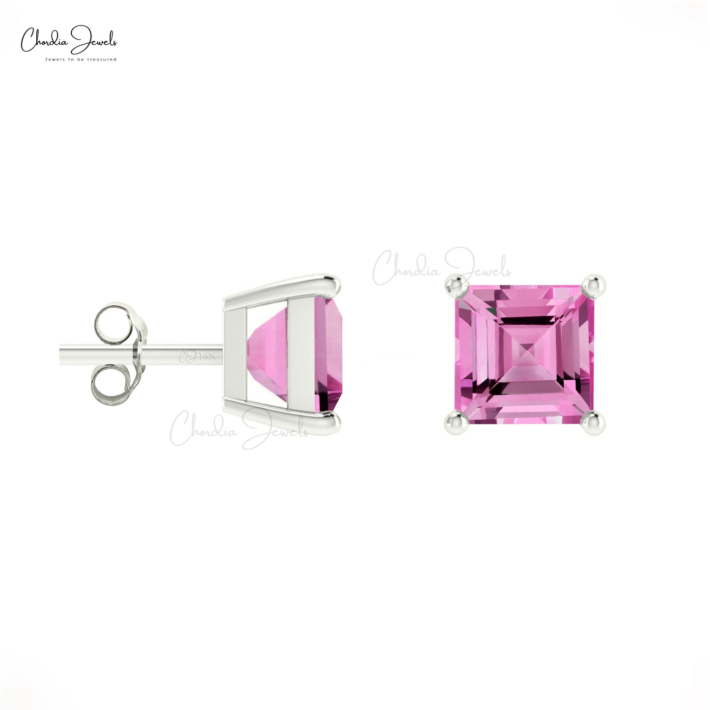 Load image into Gallery viewer, Solid 14k Gold Pink Sapphire Studs Genuine 4mm September Birthstone Earrings For Gift
